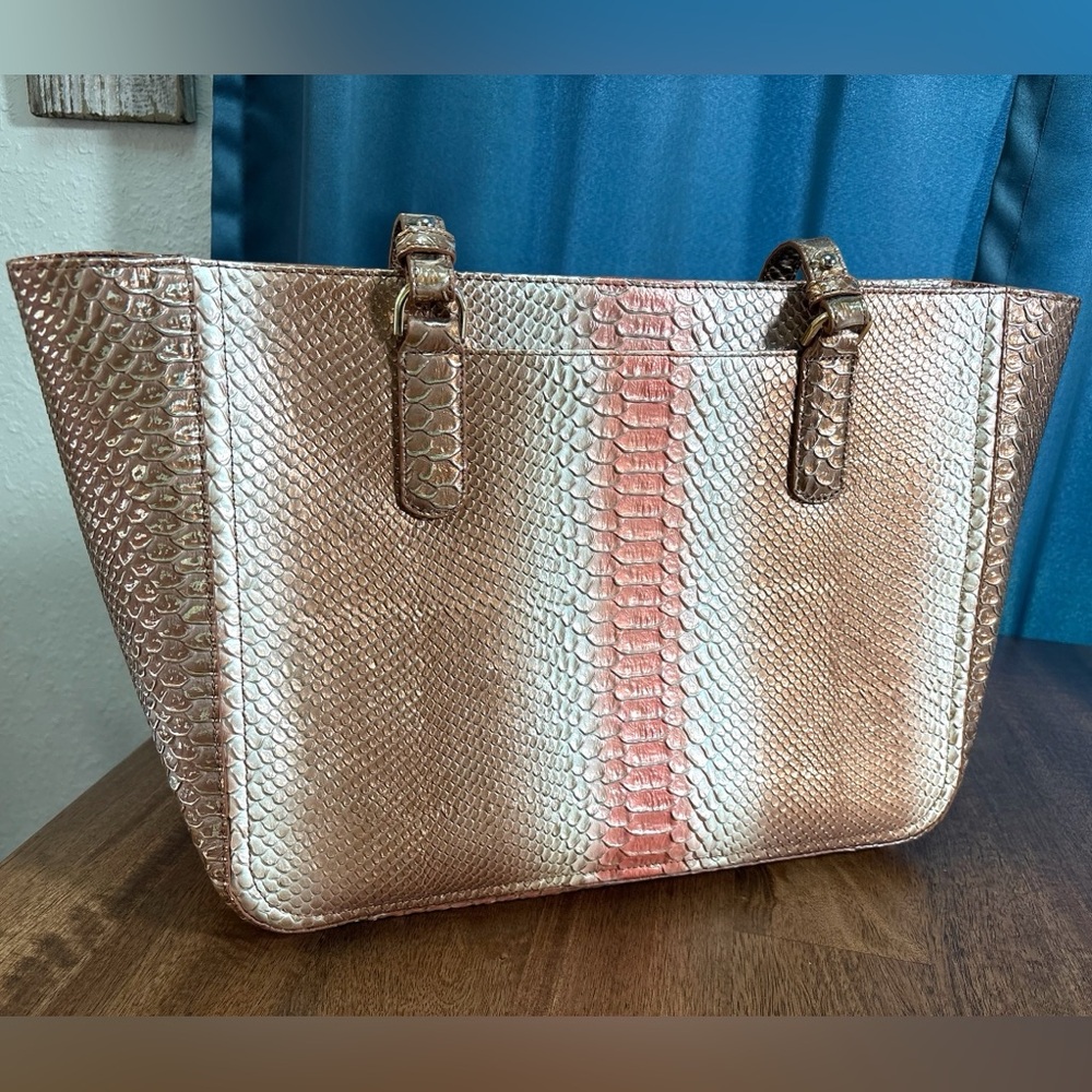 **SOLD**Brahmin EUC Ashlee - Natural Cocobay - Metallic Gold Snake Texture Tote - Picture 3 of 12